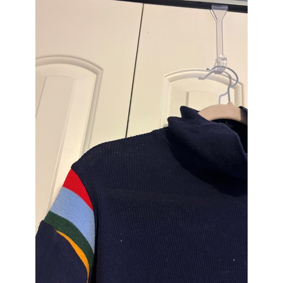 We The Free People Navy Ribbed Turtleneck Rainbow Stripe Mixed Media Top XS - Picture 4 of 6